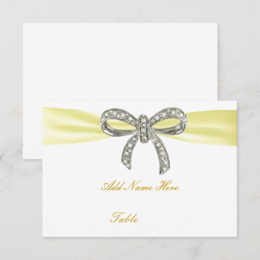 Yellow Diamond Bow Wedding Table Place Card Kaart (Voorkant / Achterkant)