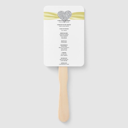 Yellow Diamond Heart Wedding Programme Handwaaier (Achterkant)