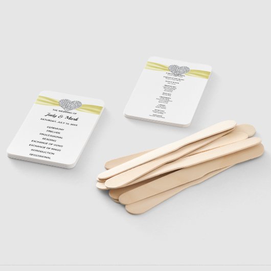 Yellow Diamond Heart Wedding Programme Handwaaier (Niet-gemonteerd)