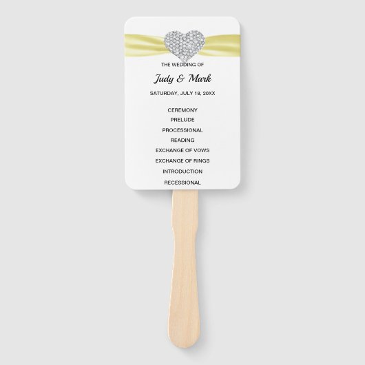 Yellow Diamond Heart Wedding Programme Handwaaier (Voorkant)