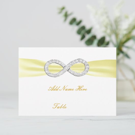 Yellow Diamond Infinity Wedding Table Place Card Kaart (Staand voorkant)
