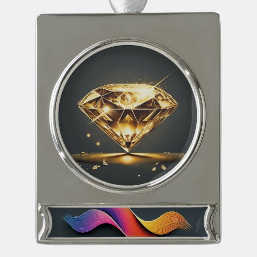 Yellow Diamond Verzilverd Banner Ornament (Voorkant)