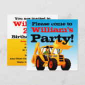 Yellow Digger 2nd Birthday Boy's Party Kaart (Voorkant / Achterkant)