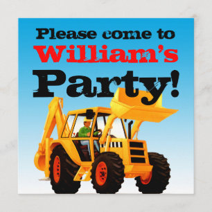 Yellow Digger 2nd Birthday Boy's Party Kaart