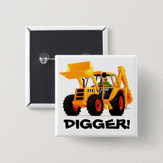 Yellow Digger Vierkante Button 5,1 Cm (Voorkant /achterkant)