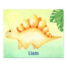 Yellow Dinosaur Boy's Name Nursery Waterverf Post
