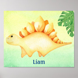 Yellow Dinosaur Boy's Name Nursery Waterverf Post Poster