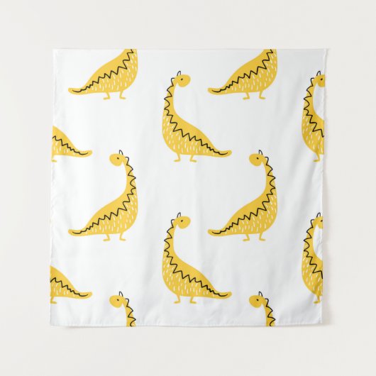 Yellow dinosaur seamless pattern. Funny vintage il Wandkleed (Voorkant)