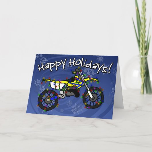 Yellow Dirt Bike Christmas Kaart (Voorkant)