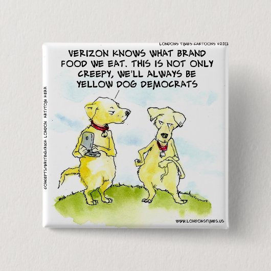 Yellow Dog Democrats Grappig Vierkante Button 5,1 Cm (Voorkant)