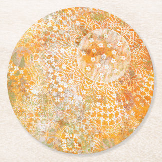 Yellow Doily Monoprint Design Ronde Kartonnen Onderzetter