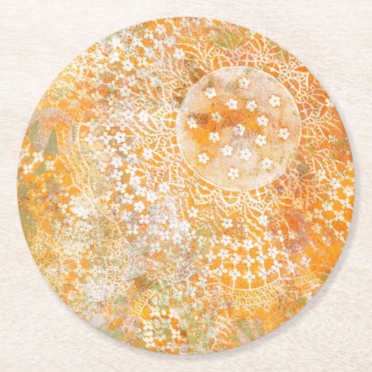 Yellow Doily Monoprint Design Ronde Kartonnen Onderzetter (Voorkant)