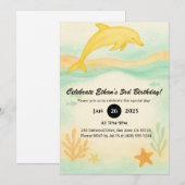 Yellow Dolphin Coral Beach Illustration Birthday  Kaart (Voorkant / Achterkant)