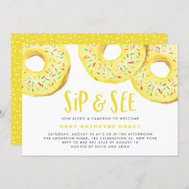 Yellow Donuts Sprinkles Baby shower Sip and See Kaart