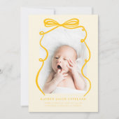 Yellow Doodle Bow Lijst Geboorteaankondiging Foto Aankondiging (Voorkant)