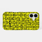 Yellow Doodle Pattern Phone Case – Abstract Black iPhone 16 Hoesje (Achterkant horizontaal)