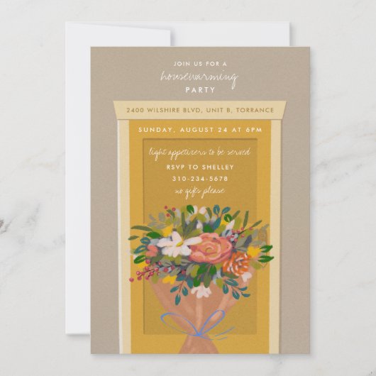 Yellow door House Warming Party geïllustreerd Kaart (Voorkant)