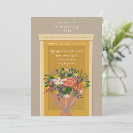 Yellow door House Warming Party geïllustreerd Kaart (Staand voorkant)