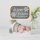 Yellow Dot Chalkboard Snowflake Holiday-fotokaart Feestdagenkaart (Staand voorkant)