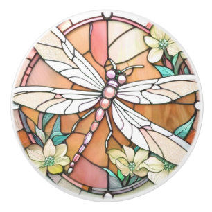 Yellow Dragonfly Art Nouveau Deco Glas in lood Keramische Knop