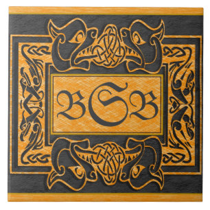 "Yellow Dragons Breath" 3 Initiaal Monogram Tegel Tegeltje
