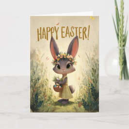 Yellow Dress Flower-Crown Bunny Easter Card Kaart