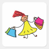 Yellow Dress Happy Girl-winkelen Vierkante Sticker (Voorkant)