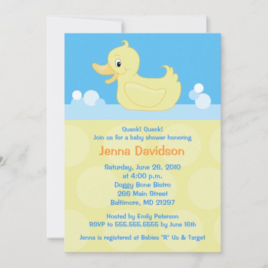 Yellow Duck 5x7 Baby shower Invitation Kaart (Voorkant)
