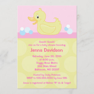 Yellow Duck 5x7 Baby shower Invitation - Roze Kaart