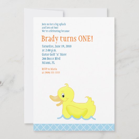 Yellow Duck 5x7 Birthday Invitation Kaart (Voorkant)