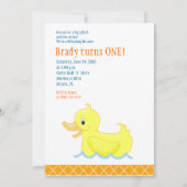 Yellow Duck 5x7 Birthday Invitation - Sinaasappel Kaart (Voorkant)