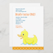 Yellow Duck 5x7 Birthday Invitation - Sinaasappel Kaart (Voorkant / Achterkant)