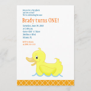 Yellow Duck 5x7 Birthday Invitation - Sinaasappel Kaart