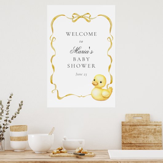 Yellow Duck and Ribbons Baby shower Welkomstbord Poster (Keuken)
