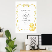 Yellow Duck and Ribbons Baby shower Welkomstbord Poster (Thuiskantoor)