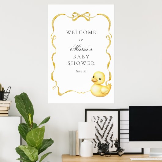Yellow Duck and Ribbons Baby shower Welkomstbord Poster (Thuiskantoor)