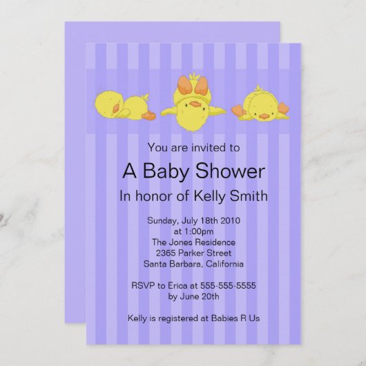 Yellow Duck Baby shower Invitation Kaart (Voorkant / Achterkant)