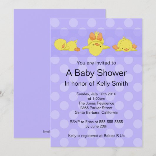 Yellow Duck Baby shower Invitation Kaart (Voorkant / Achterkant)