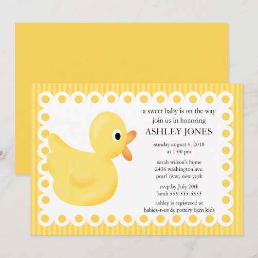 Yellow Duck Baby shower Invitation Kaart (Voorkant / Achterkant)