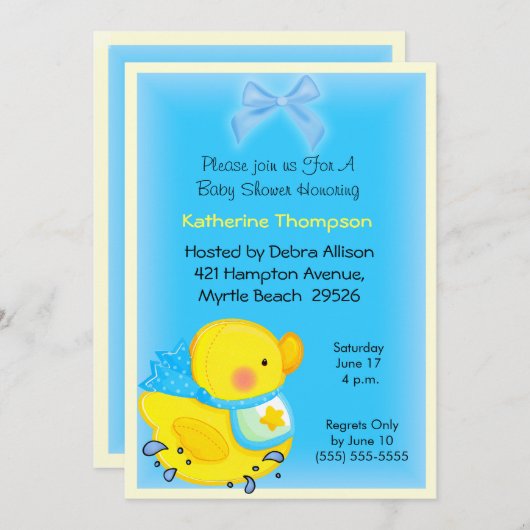 Yellow Duck Baby shower Invitation Kaart (Voorkant / Achterkant)