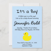 Yellow Duck Boy Baby shower Invitation Kaart (Voorkant)