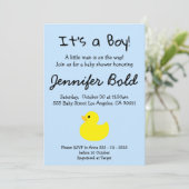 Yellow Duck Boy Baby shower Invitation Kaart (Staand voorkant)
