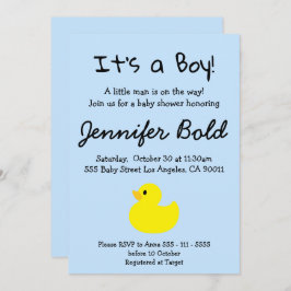 Yellow Duck Boy Baby shower Invitation Kaart