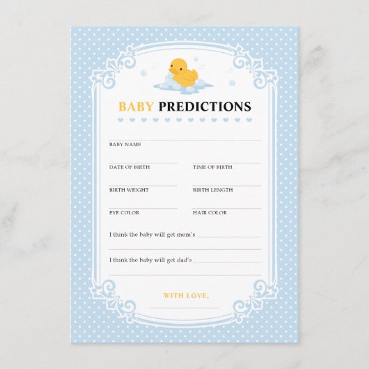 Yellow Duck Bubble Bath Baby voorspellingen spel K Advieskaart (Voorkant)