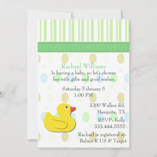 Yellow Duck Colorful Baby shower Invitation Kaart (Voorkant)