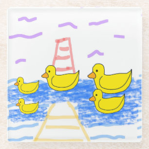 Yellow Duck Familie Rode Vuurtoren Gele Pier Glazen Onderzetter