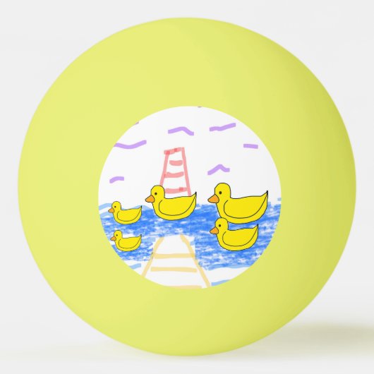 Yellow Duck Family Lighthouse Pier Ping Pong Ball (Voorkant)