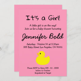 Yellow Duck Girl Baby shower Invitation Kaart