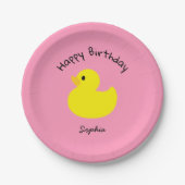 Yellow Duck Happy Birthday roze kleur Papieren Bordje (Voorkant)