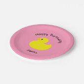 Yellow Duck Happy Birthday roze kleur Papieren Bordje (Gekanteld)